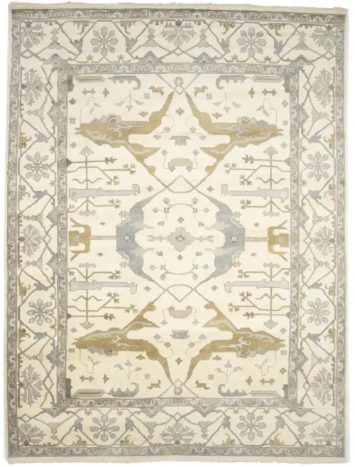 Muted Cream Floral 10X14 Oushak Chobi Oriental Rug