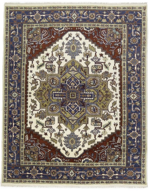 Cream Geometric 8X10 Heriz Serapi Oriental Rug