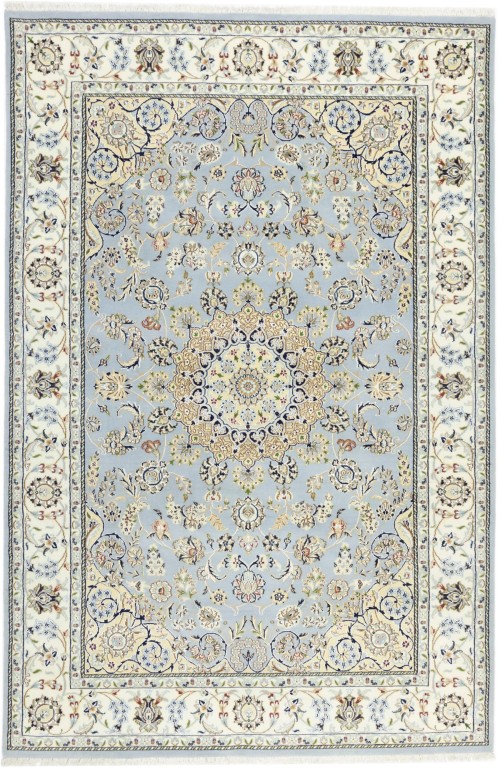 Light Blue-gray Floral 6X9 Indo-Nain Oriental Rug