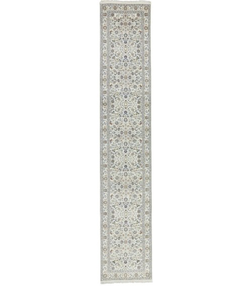 Cream Floral 3X13 Indo-Nain Oriental Runner Rug