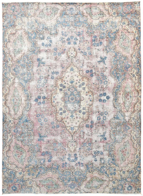 Antique Muted Fuchsia Red Floral 10X13 Distressed Vintage Oriental Rug