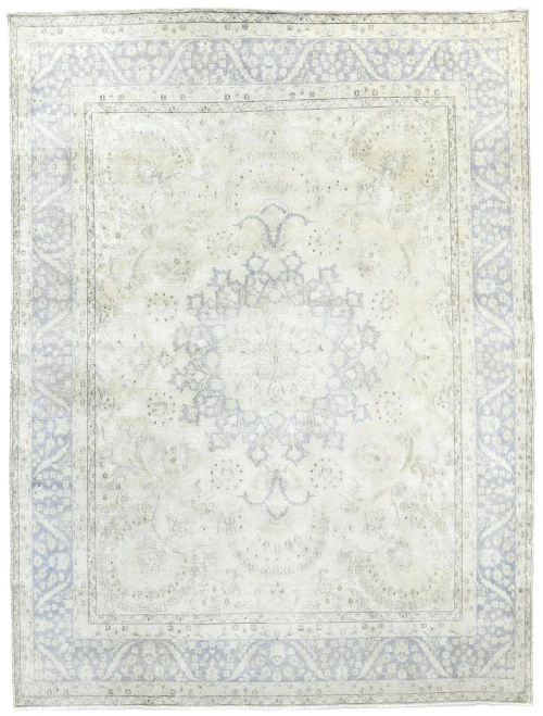 Muted Cream Floral 10X13 Distressed Vintage Oriental Rug
