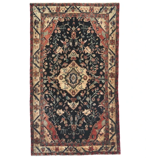 Vintage Charcoal Floral Tribal 4'6X7'8 Hamedan Persian Rug