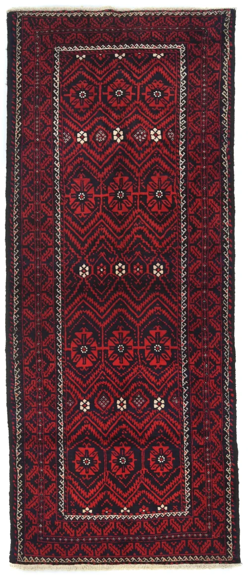 Vintage Red Tribal 4X10 Balouch Persian Runner Rug