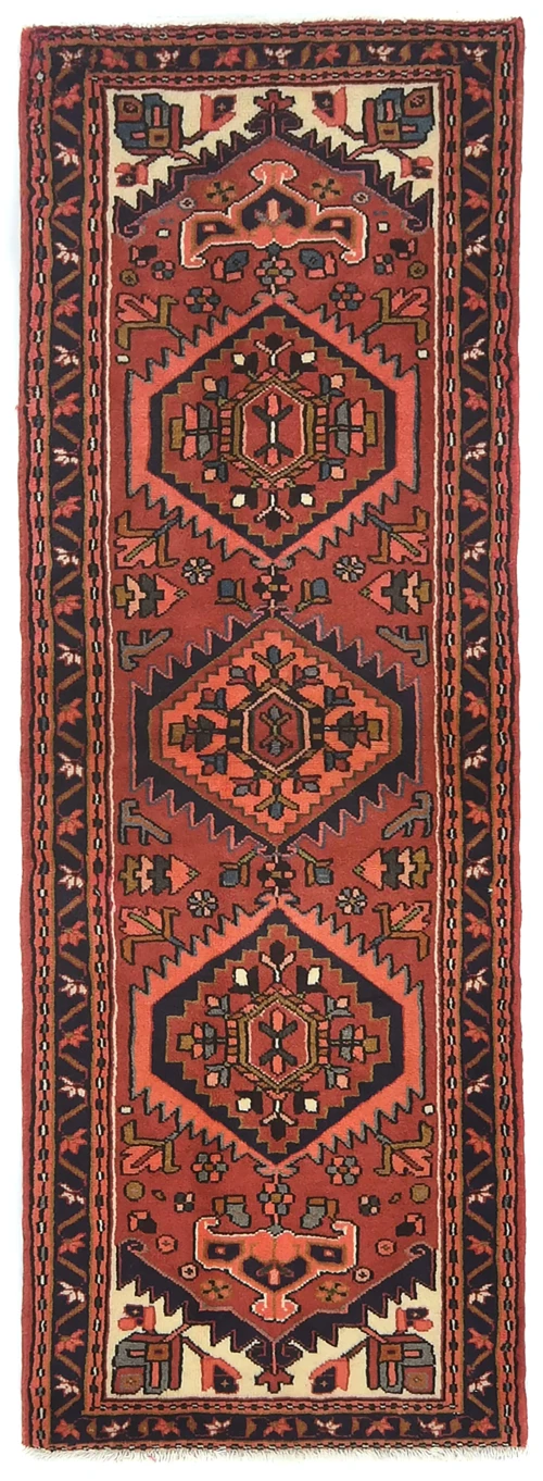 Vintage Bittersweet Red Geometric 2'4X6'2 Karajeh Persian Runner Rug