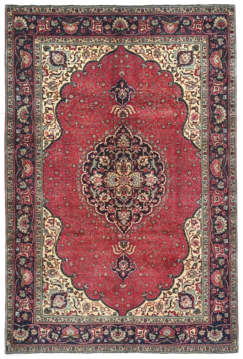 Vintage Red Floral Traditional 6'5X9'4 Tabriz Persian Rug