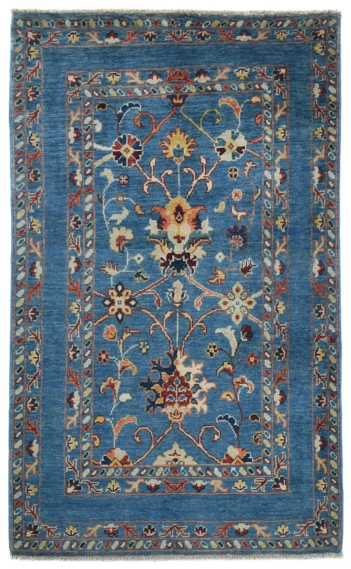 Blue Floral Modern 3X5 Kazak Oushak Pakistan Rug