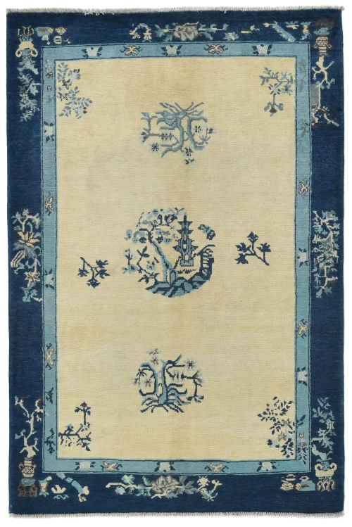 Cream Bordered Modern 4X6 Kazak Pakistan Rug