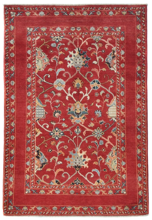 Red Floral Modern 4X6 Kazak Oushak Pakistan Rug