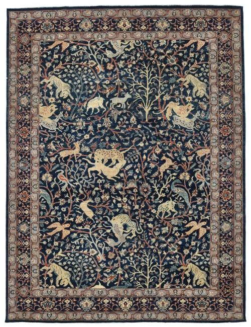 Dark Navy Pictorial Tribal 9X12 Oushak Oriental Rug