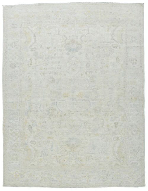 Muted Beige Floral Transitional 9X12 Oushak Oriental Rug