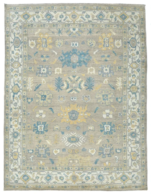 Muted Brown Floral Transitional 8X10 Oushak Oriental Rug