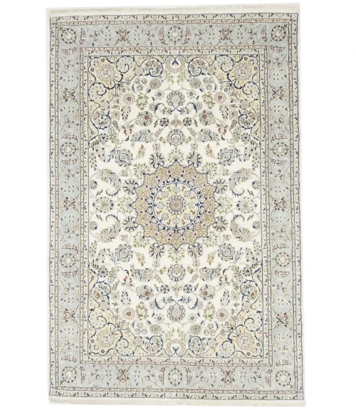 Cream Floral 7X10 Indo-Nain Oriental Rug