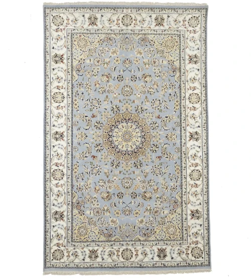Light Blue Floral 5X8 Indo-Nain Oriental Rug