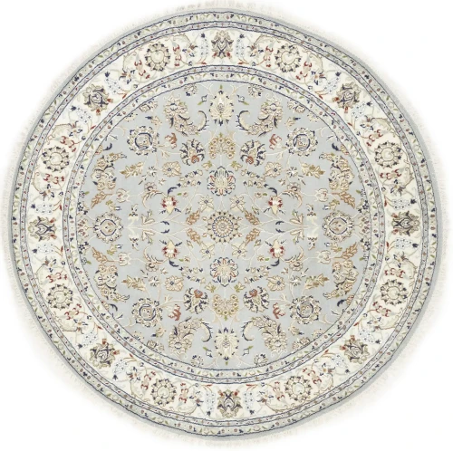 Light Blue Floral 6X6 Indo-Nain Oriental Round Rug