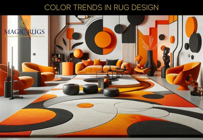 abstract orange living room rug