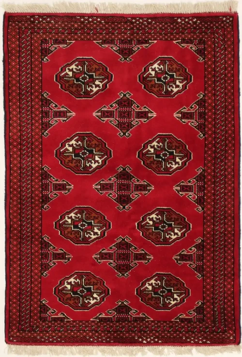 Scarlet Red Tribal 3X5 Turkoman Ghoochan Persian Rug