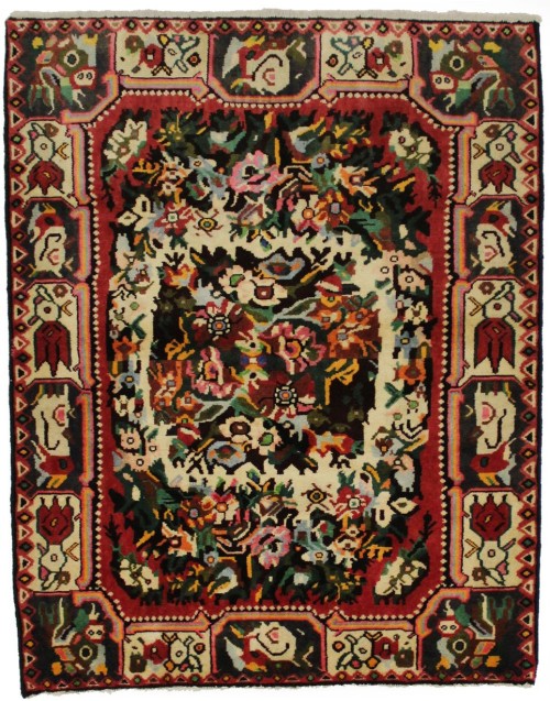 Beige Floral Garden 3'8X4'3 Bakhtiari Persian Rug