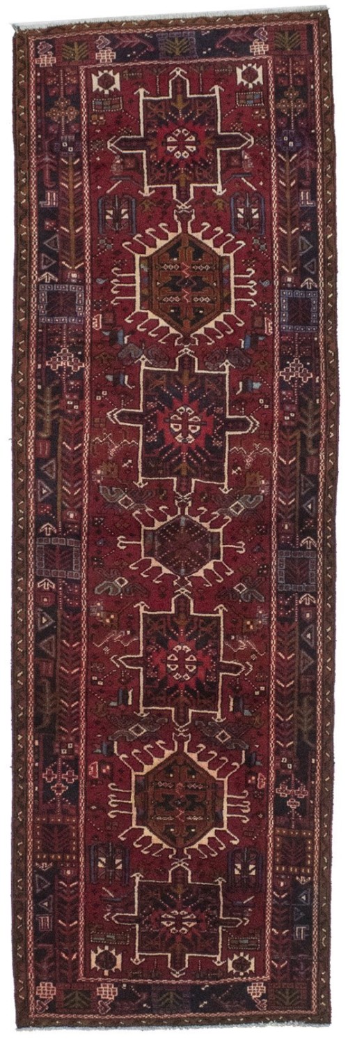 Vintage Red Geometric 3'4X10'7 Karajeh Persian Runner Rug