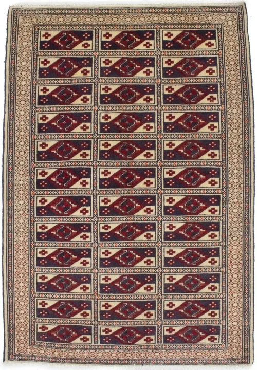 Cream Tribal 3X4 Geometric Turkoman Persian Oriental Rug