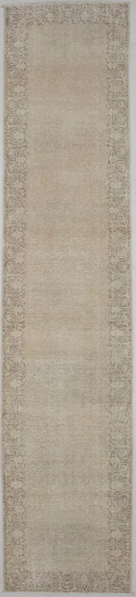 Antique Muted Distressed 3X13 Tabriz Persian Runner Rug