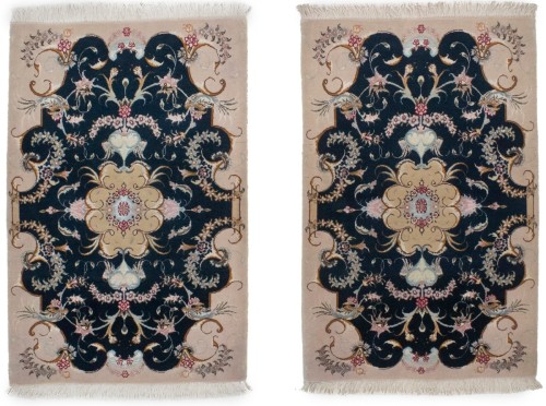 Dark Navy & Cream Traditional 2X3 Pair of Tabriz Persian Rugs