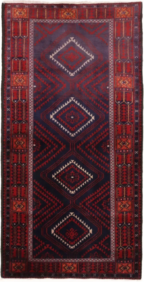 Semi Antique Red & Plum Tribal 3'4X6'8 Balouch Persian Rug