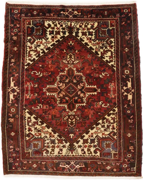 Vintage Red Geometric 5'5X6'7 Heriz Persian Rug