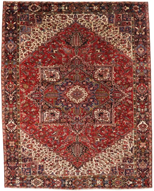 Semi Antique Red Geometric 10'7X13'6 Heriz Persian Rug