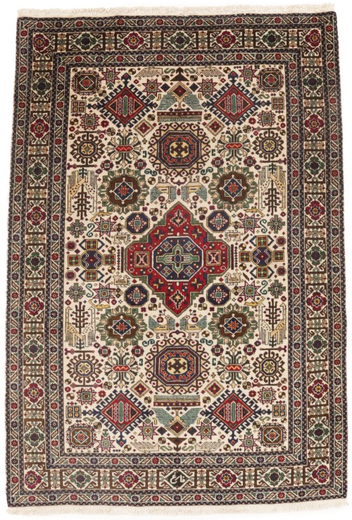 Cream Vintage Pictorial 4'5X6'5 Ardebil Tabriz Persian Oriental Rug