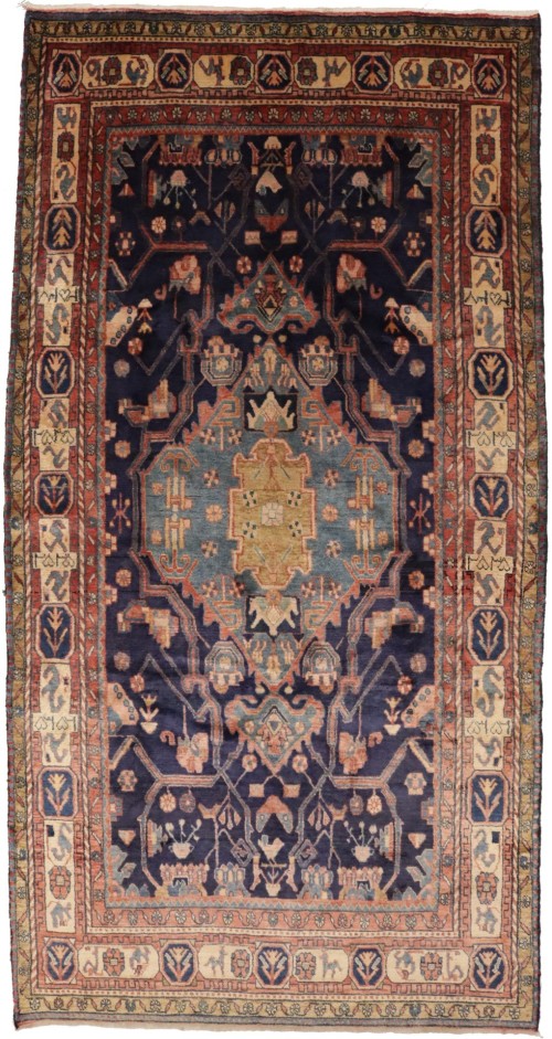 Semi Antique Purple-navy Tribal 5X10 Nahavand Persian Rug