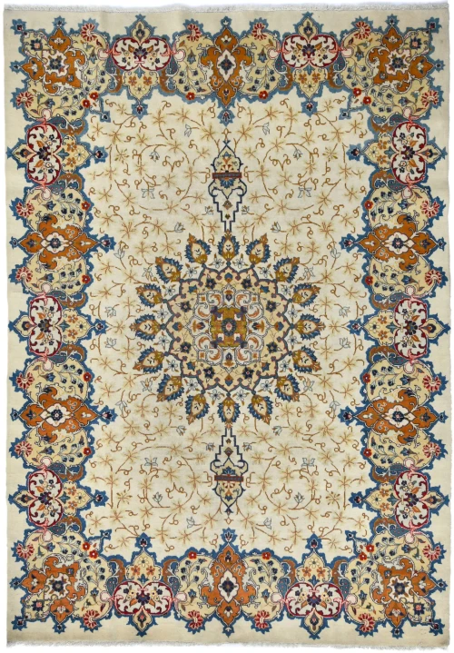 Cream Semi Antique raditional 8X11 Kashan Persian Oriental Rug