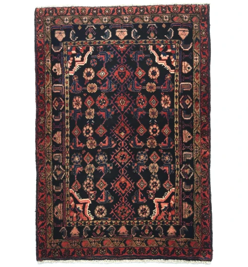 Charcoal Floral Tribal 3'7X5'1 Hamedan Persian Rug