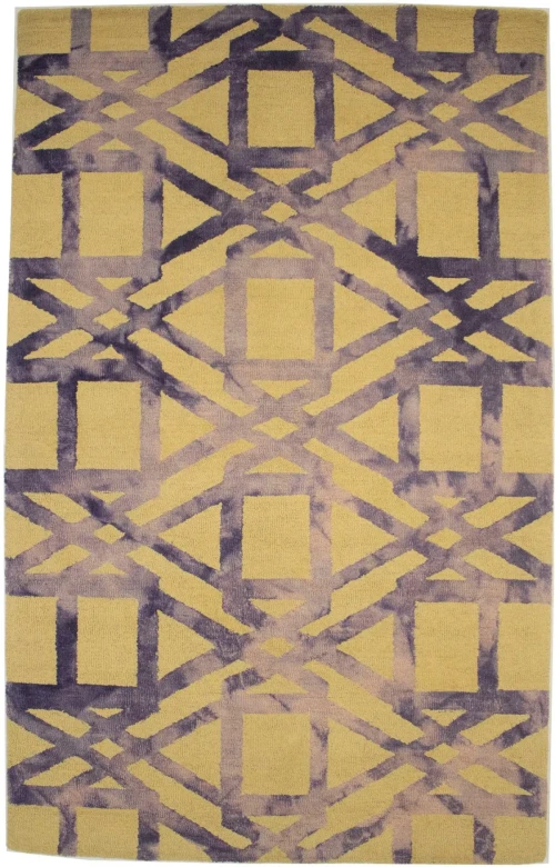 Buff & Purple Geometric 5X8 Hand-Tufted Modern Rug