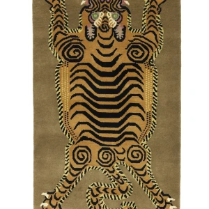 Tiger Khaki Tribal Pictorial 3X5 Fine Nepali Oriental Rug