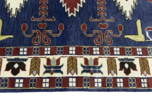 Dark Blue Geometric 6X9 Kazak Oriental Rug