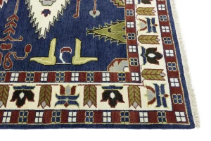 Dark Blue Geometric 6X9 Kazak Oriental Rug