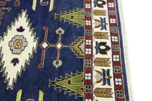 Dark Blue Geometric 6X9 Kazak Oriental Rug