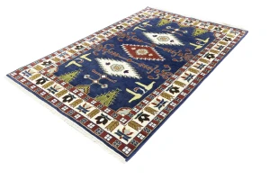 Dark Blue Geometric 6X9 Kazak Oriental Rug
