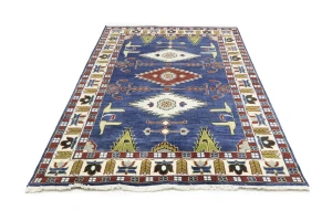 Dark Blue Geometric 6X9 Kazak Oriental Rug