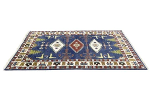 Dark Blue Geometric 6X9 Kazak Oriental Rug