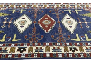 Dark Blue Geometric 6X9 Kazak Oriental Rug