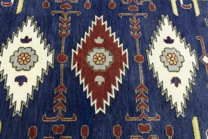Dark Blue Geometric 6X9 Kazak Oriental Rug