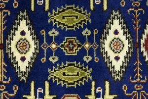 Navy Blue Geometric 3X8 Kazak Oriental Runner Rug
