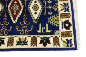 Navy Blue Geometric 3X8 Kazak Oriental Runner Rug