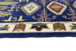 Navy Blue Geometric 3X8 Kazak Oriental Runner Rug