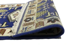 Navy Blue Geometric 3X8 Kazak Oriental Runner Rug