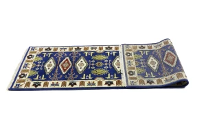 Navy Blue Geometric 3X8 Kazak Oriental Runner Rug