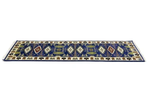 Navy Blue Geometric 3X8 Kazak Oriental Runner Rug