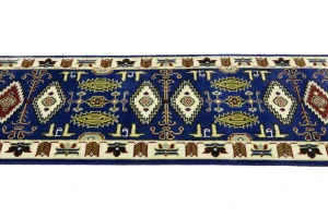 Navy Blue Geometric 3X8 Kazak Oriental Runner Rug